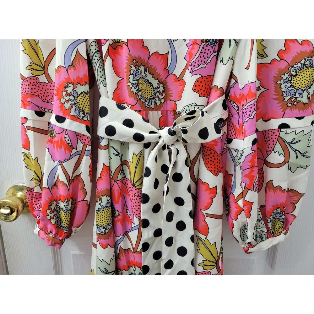 Crosby by Mollie Burch Floral Polka Dot Maxi Dress Long Sleeve Belted Small - Picture 10 of 16